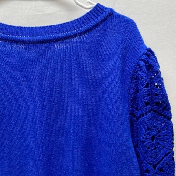 Liz Claiborne Women's 0X Knit Sweater Top Deep Royal Crochete Short Sleeves NWT - Picture 8 of 15